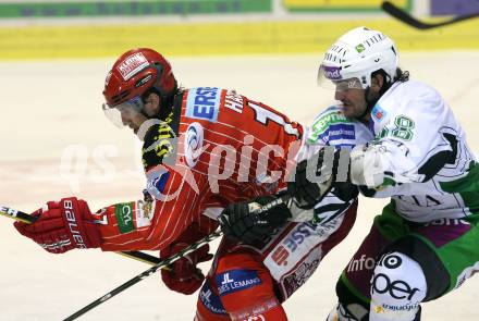 EBEL. Eishockey Bundesliga. KAC gegen HDD TILIA Olimpija Ljubljana.  Gregor Hager, (KAC), Frank Banham (Ljubljana). Klagenfurt, am 27.10.2009.
Foto: Kuess 

---
pressefotos, pressefotografie, kuess, qs, qspictures, sport, bild, bilder, bilddatenbank