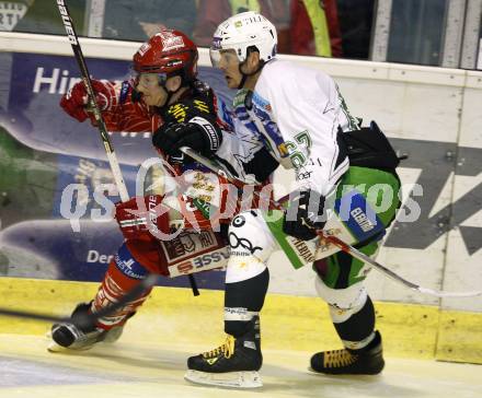 EBEL. Eishockey Bundesliga. KAC gegen HDD TILIA Olimpija Ljubljana.  Kirk Furey, (KAC), Matt Higgins (Ljubljana). Klagenfurt, am 27.10.2009.
Foto: Kuess 

---
pressefotos, pressefotografie, kuess, qs, qspictures, sport, bild, bilder, bilddatenbank