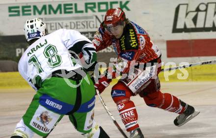 EBEL. Eishockey Bundesliga. KAC gegen HDD TILIA Olimpija Ljubljana.  Markus Pirmann, (KAC), Jure Kralj (Ljubljana). Klagenfurt, am 27.10.2009.
Foto: Kuess 

---
pressefotos, pressefotografie, kuess, qs, qspictures, sport, bild, bilder, bilddatenbank