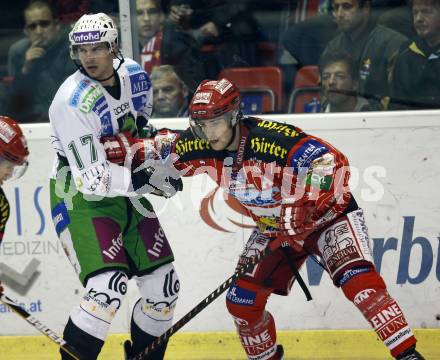 EBEL. Eishockey Bundesliga. KAC gegen HDD TILIA Olimpija Ljubljana.  Herbert Ratz, (KAC), Jurij Golicic (Ljubljana). Klagenfurt, am 27.10.2009.
Foto: Kuess 

---
pressefotos, pressefotografie, kuess, qs, qspictures, sport, bild, bilder, bilddatenbank