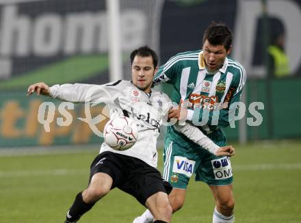 Fussball. Tipp3-Bundesliga. SK Austria Kelag Kaernten gegen Rapid Wien.  Leonhard Kaufmann, (Austria Kaernten), Markus Katzer (Rapid). Klagenfurt, 28.10.2009.
Foto: Kuess  

---
pressefotos, pressefotografie, kuess, qs, qspictures, sport, bild, bilder, bilddatenbank