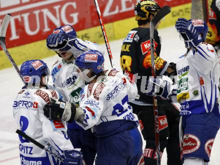 EBEL. Eishockey Bundesliga. EC Pasut VSV gegen Vienna Capitals.  Torjubel VSV. Villach, am 30.10.2009.
Foto: Kuess 


---
pressefotos, pressefotografie, kuess, qs, qspictures, sport, bild, bilder, bilddatenbank