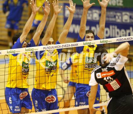 Volleyball. MEVZA. SK Aich/Dob gegen Hotvolleys Wien. Stefan STOYANOV, Ivo KENDEROV, David SLATINSEK (Aich). Prevalje, 7.11.2009.
Foto:Kuess

---
pressefotos, pressefotografie, kuess, qs, qspictures, sport, bild, bilder, bilddatenbank