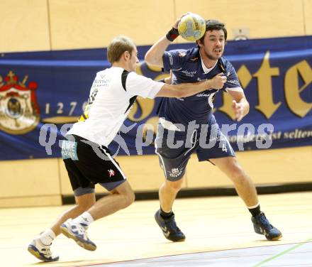 Handball Bundesliga. SC Ferlach gegen HSG Baernbach/Koeflach. Marin Sebalj (Ferlach), Thomas Vodica (Baernbach). Ferlach, 7.11.2009.
Foto: Kuess

---
pressefotos, pressefotografie, kuess, qs, qspictures, sport, bild, bilder, bilddatenbank