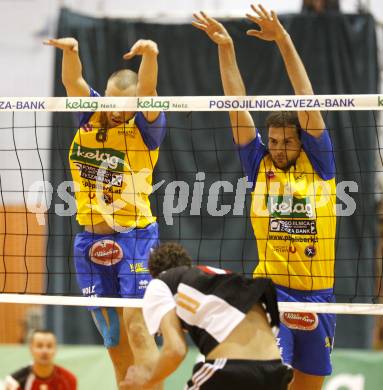 Volleyball. MEVZA. SK Aich/Dob gegen Hotvolleys Wien. Ivo KENDEROV, David SLATINSEK (Aich). Prevalje, 7.11.2009.
Foto:Kuess

---
pressefotos, pressefotografie, kuess, qs, qspictures, sport, bild, bilder, bilddatenbank