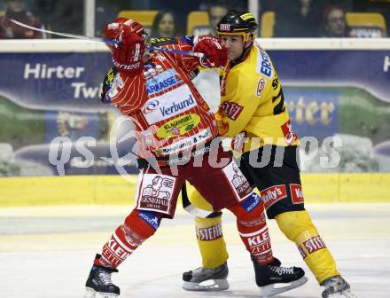 EBEL. Eishockey Bundesliga. KAC gegen EV Vienna Capitals. Shawn Bates, (KAC),  Sean Selmser (Vienna). Klagenfurt, am 13.11.2009.
Foto: Kuess 

---
pressefotos, pressefotografie, kuess, qs, qspictures, sport, bild, bilder, bilddatenbank