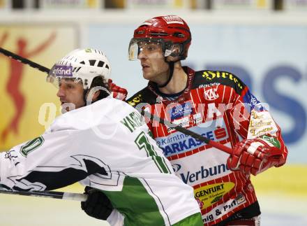 EBEL. Eishockey Bundesliga. KAC gegen HDD TILIA Olimpija Ljubljana.  Herbert Ratz (KAC), Brandan Yarema (Laibach). Klagenfurt, am 27.10.2009.
Foto: Kuess 

---
pressefotos, pressefotografie, kuess, qs, qspictures, sport, bild, bilder, bilddatenbank