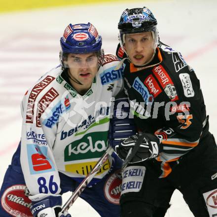 EBEL. Eishockey Bundesliga. EC Pasut VSV gegen EHC LIWEST Linz.  FERLAND Jonathan (VSV), LUKAS Robert (Linz). Villach, am 15.11.2009.
Foto: Kuess 


---
pressefotos, pressefotografie, kuess, qs, qspictures, sport, bild, bilder, bilddatenbank