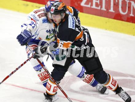 EBEL. Eishockey Bundesliga. EC Pasut VSV gegen Graz 99ers. Thomas Pfeffer (VSV), Patrick Harand (Graz). Villach, am 17.11.2009.
Foto: Kuess 


---
pressefotos, pressefotografie, kuess, qs, qspictures, sport, bild, bilder, bilddatenbank