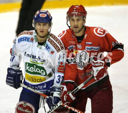 EBEL. Eishockey Bundesliga. HK Acroni Jesenice gegen EC Pasut VSV. KRISTLER Andreas (VSV), KOVACEVIC Sabahudin (Jesenice). Jesenice, am 19.11.2009.
Foto: Kuess 


---
pressefotos, pressefotografie, kuess, qs, qspictures, sport, bild, bilder, bilddatenbank