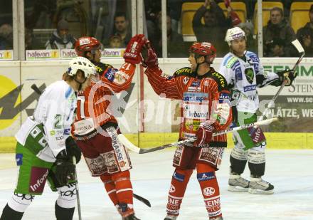 EBEL. Eishockey Bundesliga. KAC gegen HDD TILIA Olimpija Ljubljana.  Torjubel TORY Jeffrey, HAGER Gregor (KAC). Klagenfurt, am 20.11.2009.
Foto: Kuess 

---
pressefotos, pressefotografie, kuess, qs, qspictures, sport, bild, bilder, bilddatenbank