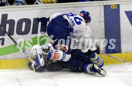 EBEL. Eishockey Bundesliga. EC Pasut VSV gegen KHL Medvescak Zagreb. Jonathan Ferland (VSV), JAKOPIC Rok (Zagreb). Villach, am 22.11.2009.
Foto: Kuess 


---
pressefotos, pressefotografie, kuess, qs, qspictures, sport, bild, bilder, bilddatenbank