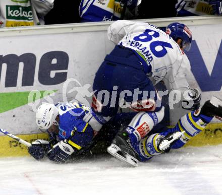 EBEL. Eishockey Bundesliga. EC Pasut VSV gegen KHL Medvescak Zagreb. Jonathan Ferland (VSV), JAKOPIC Rok (Zagreb). Villach, am 22.11.2009.
Foto: Kuess 


---
pressefotos, pressefotografie, kuess, qs, qspictures, sport, bild, bilder, bilddatenbank