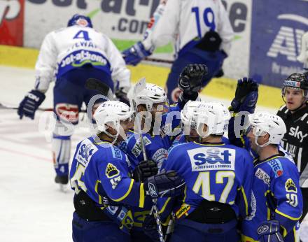 EBEL. Eishockey Bundesliga. EC Pasut VSV gegen KHL Medvescak Zagreb. Torjubel Zagreb. Villach, am 22.11.2009.
Foto: Kuess 


---
pressefotos, pressefotografie, kuess, qs, qspictures, sport, bild, bilder, bilddatenbank