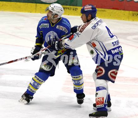 EBEL. Eishockey Bundesliga. EC Pasut VSV gegen KHL Medvescak Zagreb. Mike Stewart, (VSV), Mike Ouellette (Zagreb). Villach, am 22.11.2009.
Foto: Kuess 


---
pressefotos, pressefotografie, kuess, qs, qspictures, sport, bild, bilder, bilddatenbank