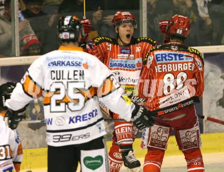 EBEL. Eishockey Bundesliga. KAC Graz 99ers.  Torjubel Manuel Geier, Raphael Herburger (KAC). Klagenfurt, am 26.11.2009.
Foto: Kuess 

---
pressefotos, pressefotografie, kuess, qs, qspictures, sport, bild, bilder, bilddatenbank