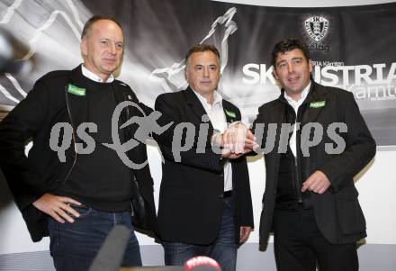 Fussball Bundesliga. SK Austria Kaernten. Pressekonferenz, Praesentation des neuen Trainers.  Karl Heinz Petritz, neuer Trainer Joze Prelogar, Mario Canori. Klagenfurt, 26.11.2009.
Foto: Kuess
---
pressefotos, pressefotografie, kuess, qs, qspictures, sport, bild, bilder, bilddatenbank