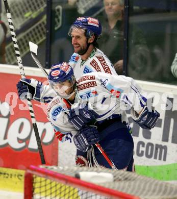 EBEL. Eishockey Bundesliga. EC Pasut VSV gegen Alba Volan SAPA Fehervar AV19. Torjubel KRISTLER Andreas, MCLEOD Kiel (VSV). Villach, am 27.11.2009.
Foto: Kuess 


---
pressefotos, pressefotografie, kuess, qs, qspictures, sport, bild, bilder, bilddatenbank