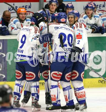 EBEL. Eishockey Bundesliga. EC Pasut VSV gegen Alba Volan SAPA Fehervar AV19. Torjubel VSV. Villach, am 27.11.2009.
Foto: Kuess 


---
pressefotos, pressefotografie, kuess, qs, qspictures, sport, bild, bilder, bilddatenbank