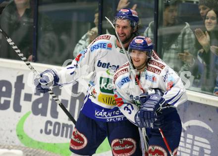 EBEL. Eishockey Bundesliga. EC Pasut VSV gegen Alba Volan SAPA Fehervar AV19. Torjubel KRISTLER Andreas, MCLEOD Kiel (VSV). Villach, am 27.11.2009.
Foto: Kuess 


---
pressefotos, pressefotografie, kuess, qs, qspictures, sport, bild, bilder, bilddatenbank