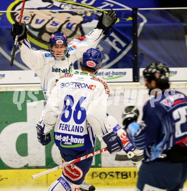 EBEL. Eishockey Bundesliga. EC Pasut VSV gegen Alba Volan SAPA Fehervar AV19. Torjubel RAFFL Michael, FERLAND Jonathan (VSV) (VSV). Villach, am 27.11.2009.
Foto: Kuess 


---
pressefotos, pressefotografie, kuess, qs, qspictures, sport, bild, bilder, bilddatenbank