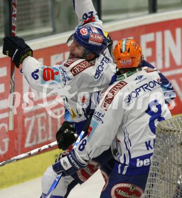 EBEL. Eishockey Bundesliga. EC Pasut VSV gegen Alba Volan SAPA Fehervar AV19. Torjubel ELICK Mickey, KASPITZ Roland (VSV). Villach, am 27.11.2009.
Foto: Kuess 


---
pressefotos, pressefotografie, kuess, qs, qspictures, sport, bild, bilder, bilddatenbank
