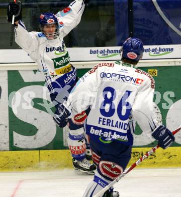 EBEL. Eishockey Bundesliga. EC Pasut VSV gegen Alba Volan SAPA Fehervar AV19. Torjubel RAFFL Michael, FERLAND Jonathan (VSV). Villach, am 27.11.2009.
Foto: Kuess 


---
pressefotos, pressefotografie, kuess, qs, qspictures, sport, bild, bilder, bilddatenbank