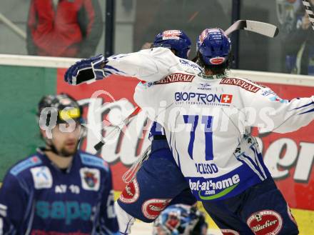 EBEL. Eishockey Bundesliga. EC Pasut VSV gegen Alba Volan SAPA Fehervar AV19. Torjubel KRISTLER Andreas, MCLEOD Kiel (VSV). Villach, am 27.11.2009.
Foto: Kuess 


---
pressefotos, pressefotografie, kuess, qs, qspictures, sport, bild, bilder, bilddatenbank