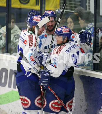 EBEL. Eishockey Bundesliga. EC Pasut VSV gegen Alba Volan SAPA Fehervar AV19. Torjubel KRISTLER Andreas, MCLEOD Kiel, PFEFFER Thomas (VSV). Villach, am 27.11.2009.
Foto: Kuess 


---
pressefotos, pressefotografie, kuess, qs, qspictures, sport, bild, bilder, bilddatenbank