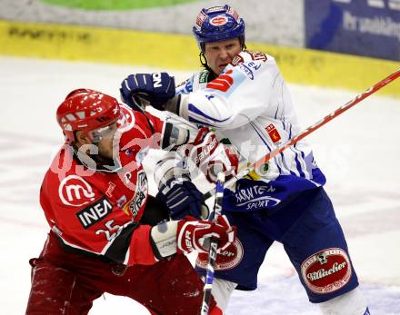 EBEL. Eishockey Bundesliga. EC Pasut VSV gegen HK Acroni Jesenice. Mike Stewart (VSV), Robert Raymond Robins (Jesenice). Villach, am 1.12.2009.
Foto: Kuess 


---
pressefotos, pressefotografie, kuess, qs, qspictures, sport, bild, bilder, bilddatenbank