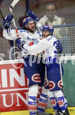 EBEL. Eishockey Bundesliga. EC Pasut VSV gegen HK Acroni Jesenice. Torjubel Kiel McLeod, Andreas Kristler (VSV). Villach, am 1.12.2009.
Foto: Kuess 


---
pressefotos, pressefotografie, kuess, qs, qspictures, sport, bild, bilder, bilddatenbank