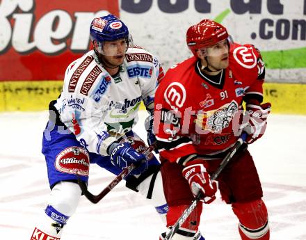 EBEL. Eishockey Bundesliga. EC Pasut VSV gegen HK Acroni Jesenice. Jean Francois Fortin (VSV), Tomo Hafner (Jesenice). Villach, am 1.12.2009.
Foto: Kuess 


---
pressefotos, pressefotografie, kuess, qs, qspictures, sport, bild, bilder, bilddatenbank