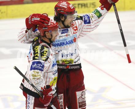 EBEL. Eishockey Bundesliga. EC Pasut VSV gegen KAC.  Torjubel Johannes Reichel, Christoph Brandner (KAC). Villach, am 11.10.2009.
Foto: Kuess 


---
pressefotos, pressefotografie, kuess, qs, qspictures, sport, bild, bilder, bilddatenbank