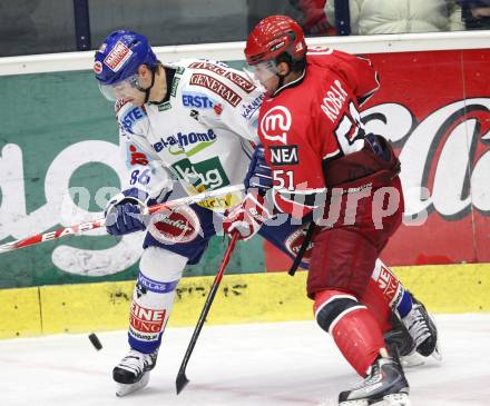 EBEL. Eishockey Bundesliga. EC Pasut VSV gegen HK Acroni Jesenice. Jonathan Ferland (VSV),  Mitja Robar (Jesenice). Villach, 1.12.2009.
Foto: Kuess 


---
pressefotos, pressefotografie, kuess, qs, qspictures, sport, bild, bilder, bilddatenbank