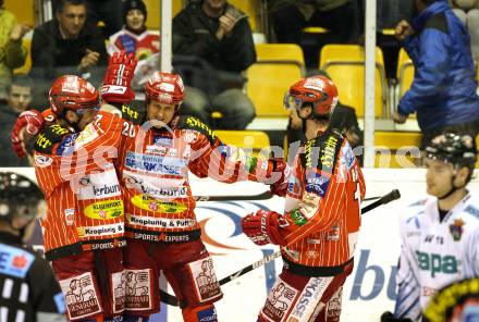 EBEL. Eishockey Bundesliga. KAC gegen Alba Volan SAPA Fehervar AV19.  Torjubel FUREY Kirk, CRAIG Mike Michael, HAGER Gregor  (KAC). Klagenfurt, am 6.12.2009.
Foto: Kuess 

---
pressefotos, pressefotografie, kuess, qs, qspictures, sport, bild, bilder, bilddatenbank