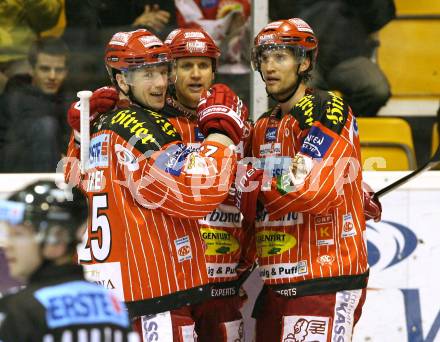 EBEL. Eishockey Bundesliga. KAC gegen Alba Volan SAPA Fehervar AV19.  Torjubel FUREY Kirk, CRAIG Mike Michael, HAGER Gregor  (KAC). Klagenfurt, am 6.12.2009.
Foto: Kuess 

---
pressefotos, pressefotografie, kuess, qs, qspictures, sport, bild, bilder, bilddatenbank