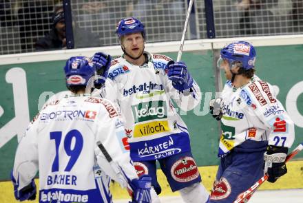 EBEL. Eishockey Bundesliga.  VSV gegen KAC. Torjubel Guenther Lanzinger, Stefan Bacher, Wolfgang Kromp (VSV). Villach, am 8.12.2009.
Foto: Kuess 


---
pressefotos, pressefotografie, kuess, qs, qspictures, sport, bild, bilder, bilddatenbank