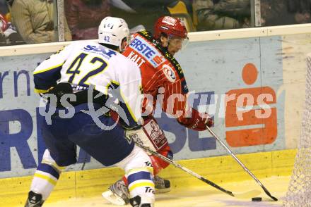 EBEL. Eishockey Bundesliga. EC KAC gegen KHLMedvescak Zagreb. Dieter Kalt (KAC), Conrad Martin (Zagreb). Klagenfurt, am 11.12.2009.
Foto: Nadja Kuess
---
pressefotos, pressefotografie, kuess, qs, qspictures, sport, bild, bilder, bilddatenbank