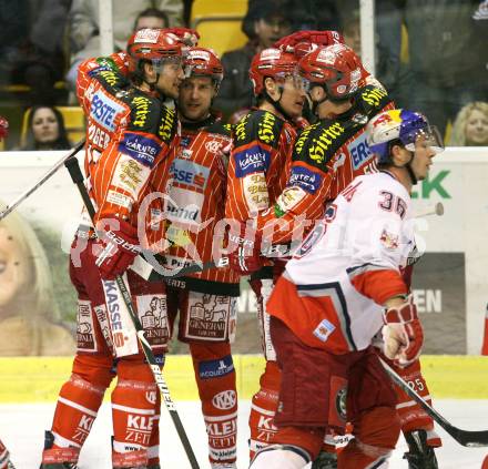 EBEL. Eishockey Bundesliga. KAC gegen Red Bull Salzburg. Torjubel KAC. Klagenfurt, am 13.12.2009.
Foto: Kuess 

---
pressefotos, pressefotografie, kuess, qs, qspictures, sport, bild, bilder, bilddatenbank