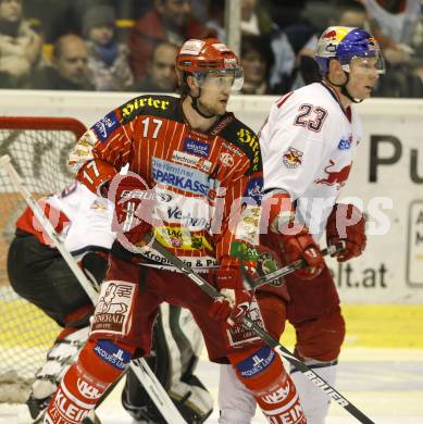 EBEL. Eishockey Bundesliga. KAC gegen Red Bull Salzburg.  Gregor Hager, (KAC),  Michael Siklenka (Salzburg). Klagenfurt, am 13.12.2009.
Foto: Kuess 

---
pressefotos, pressefotografie, kuess, qs, qspictures, sport, bild, bilder, bilddatenbank