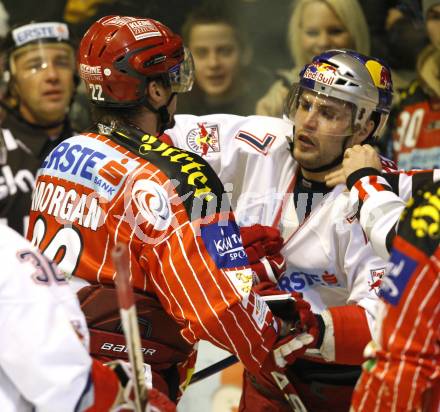 EBEL. Eishockey Bundesliga. KAC gegen Red Bull Salzburg.  Jason Morgan, (KAC),  Kelsey Wilson (Salzburg). Klagenfurt, am 13.12.2009.
Foto: Kuess 

---
pressefotos, pressefotografie, kuess, qs, qspictures, sport, bild, bilder, bilddatenbank