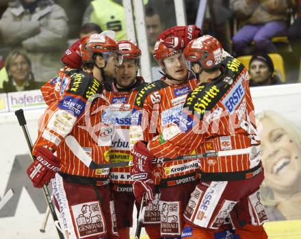 EBEL. Eishockey Bundesliga. KAC gegen Red Bull Salzburg.  Torjubel Gregor Hager, Jeffrey Tory, David Schuller, Kirk Furey (KAC). Klagenfurt, am 13.12.2009.
Foto: Kuess 

---
pressefotos, pressefotografie, kuess, qs, qspictures, sport, bild, bilder, bilddatenbank