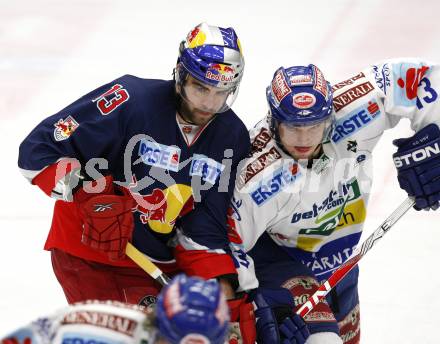 EBEL. Eishockey Bundesliga. EC Pasut VSV gegen EC Red Bull Salzburg. Benjamin Petrik (VSV), Michael Schiechl (Salzburg). Villach, am 15.12.2009.
Foto: Kuess 


---
pressefotos, pressefotografie, kuess, qs, qspictures, sport, bild, bilder, bilddatenbank