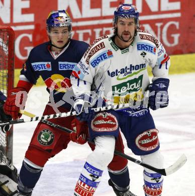 EBEL. Eishockey Bundesliga. EC Pasut VSV gegen EC Red Bull Salzburg. Kiel McLeod (VSV), Wilhelm Lanz (Salzburg). Villach, am 15.12.2009.
Foto: Kuess 


---
pressefotos, pressefotografie, kuess, qs, qspictures, sport, bild, bilder, bilddatenbank