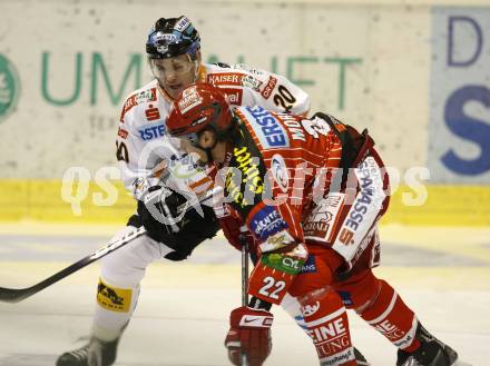 EBEL. Eishockey Bundesliga. KAC gegen EHC LIWEST Linz. Jason Morgan,  (KAC),  Brad Purdie (Linz). Klagenfurt, am 20.12.2009.
Foto: Kuess 

---
pressefotos, pressefotografie, kuess, qs, qspictures, sport, bild, bilder, bilddatenbank