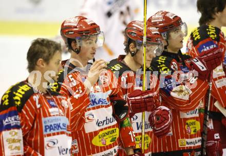 EBEL. Eishockey Bundesliga. KAC gegen EHC LIWEST Linz. Jason Morgan, Paul Schellander, Manuel Geier, Raphael Herburger (KAC). Klagenfurt, am 20.12.2009.
Foto: Kuess 

---
pressefotos, pressefotografie, kuess, qs, qspictures, sport, bild, bilder, bilddatenbank