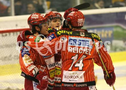 EBEL. Eishockey Bundesliga. KAC gegen HK Acroni Jesenice. Torjubel Manuel Geier, Stefan Geier, Johannes Reichel (KAC) Klagenfurt, am 22.12.2009.
Foto: Kuess 

---
pressefotos, pressefotografie, kuess, qs, qspictures, sport, bild, bilder, bilddatenbank