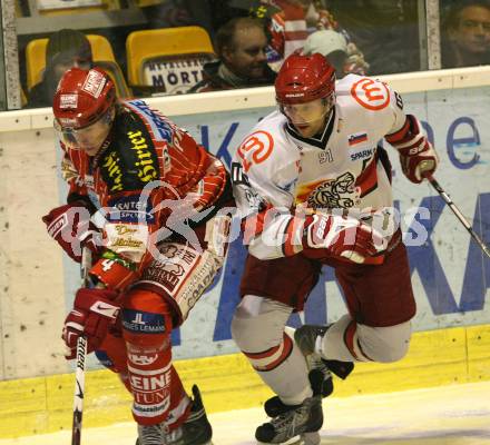 EBEL. Eishockey Bundesliga. KAC gegen HK Acroni Jesenice.  Markus Pirmann (KAC),  Tomo Hafner (Jesenice). Klagenfurt, am 22.12.2009.
Foto: Kuess 

---
pressefotos, pressefotografie, kuess, qs, qspictures, sport, bild, bilder, bilddatenbank