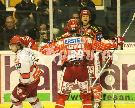 EBEL. Eishockey Bundesliga. KAC gegen HK Acroni Jesenice.  Torjubel Mike Craig, Jason Morgan (KAC). Klagenfurt, am 22.12.2009.
Foto: Kuess 

---
pressefotos, pressefotografie, kuess, qs, qspictures, sport, bild, bilder, bilddatenbank