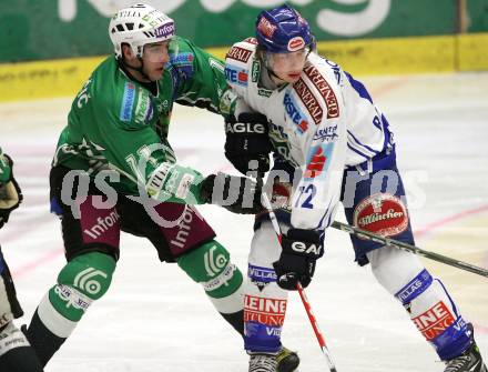 EBEL. Eishockey Bundesliga. EC Pasut VSV gegen HDD TILIA Olimpija Ljubljana, Laibach. Michael Raffl,  (VSV), Bostjan Golicic (Ljubljana). Villach, am 27.12.2008.
Foto: Kuess 


---
pressefotos, pressefotografie, kuess, qs, qspictures, sport, bild, bilder, bilddatenbank